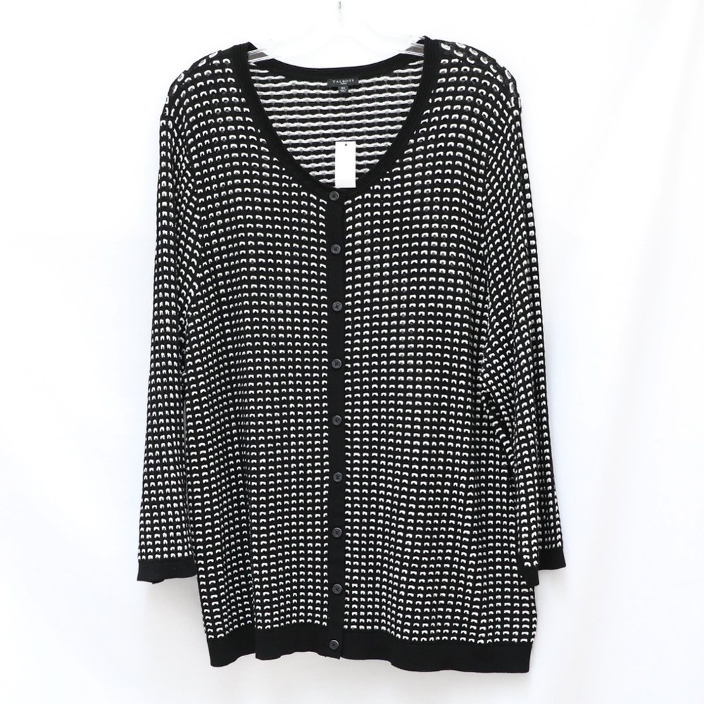 NWT Talbots Knit Cardigan Black White 3X sweater plus size long sleeve office